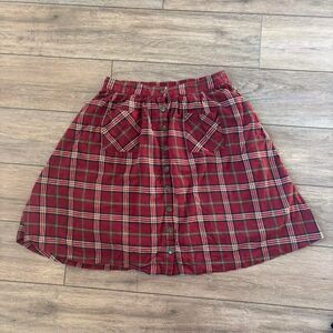 modcloth Burgendy button down plaid skirt with pockets size large